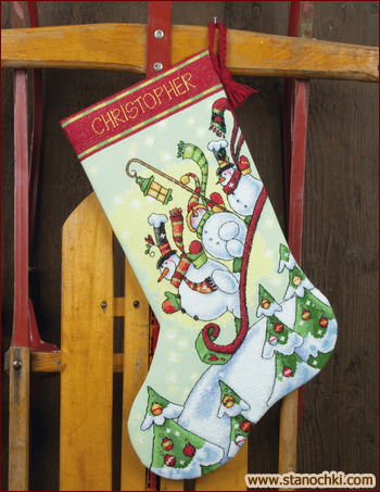      Sledding Snowmen Stocking (70-08853)    Dimensions ()